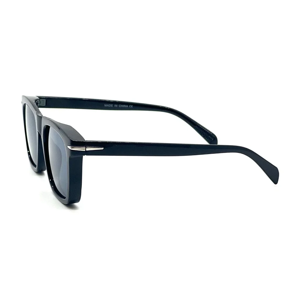 Square Sunglasses Black Frame‎ Gold Accent Black Lens Fashion Shades Street Wear